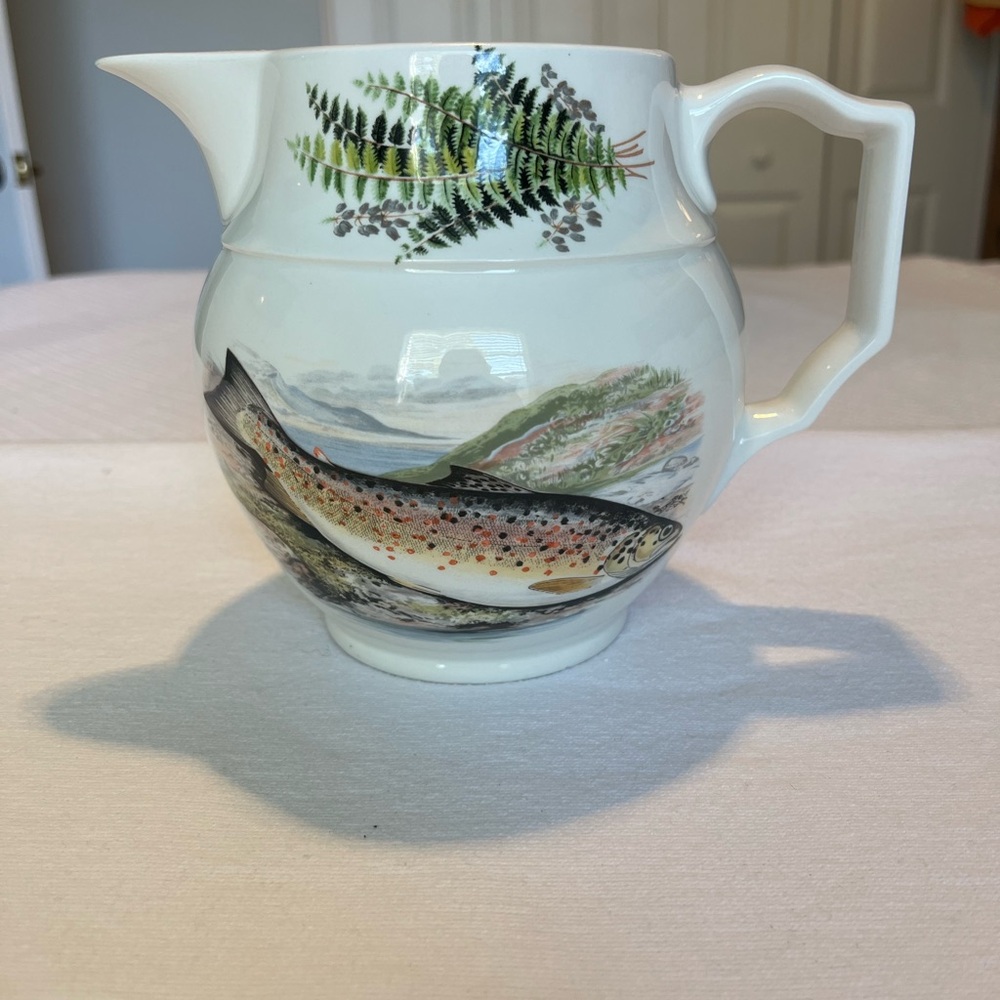Portmeirion White Ceramic Pitcher with Trout and Fern Motif - Picture 3 of 8